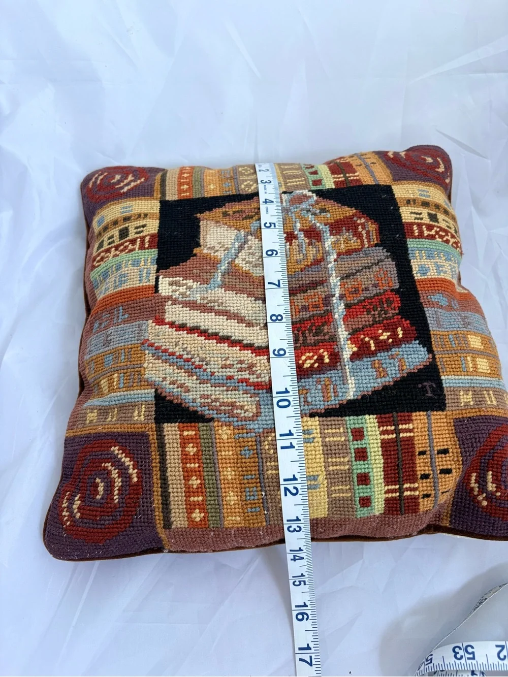 Decorative Needlepoint Book Stack Pillow - Multicolor
